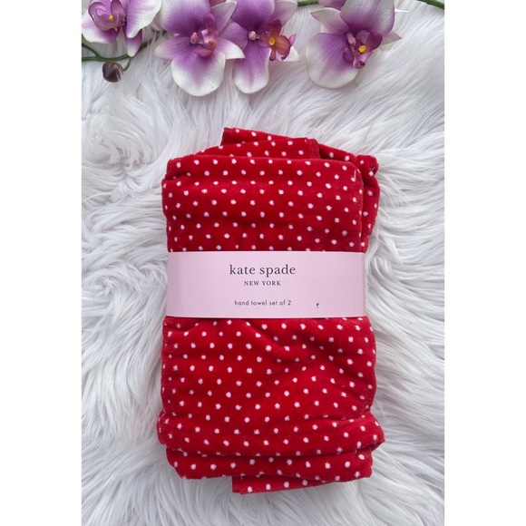 NWT Kate Spade Red Polka Dot Hand Towel Set - Picture 1 of 5